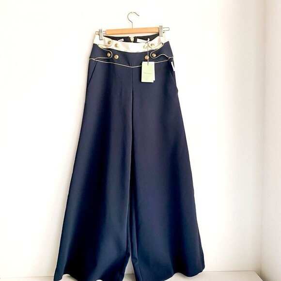 Pierre Balmain Wide Leg Knit Sailor Style Navy BLue Palazzo Pants 36 - Picture 2 of 13